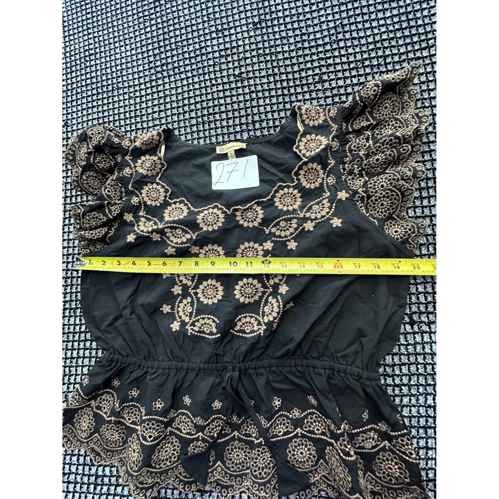 Democracy Embroidered Peplum Top Womens Large Black Flutter Sleeve Boho - Picture 4 of 5